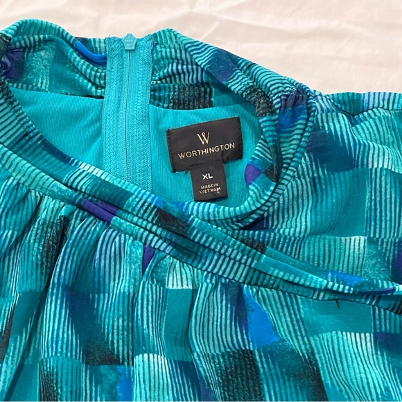 Worthington Sleeveless green & blue print blouse, size XL - Picture 4 of 6